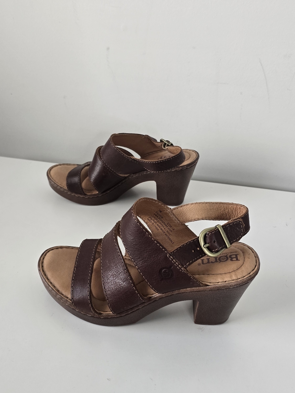 Born Warner Block Heel Strappy Brown Leather Sandals 7M Boho Summer - Picture 4 of 11